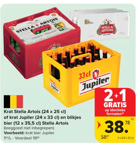 Promotie: Krat Stella Artois of krat Jupiler en blikjes bier Stella Artois