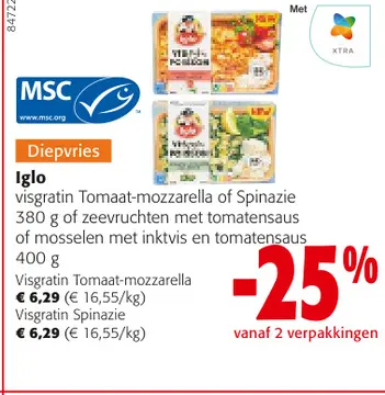 Aanbieding: Iglo visgratin Tomaat-mozzarella of Spinazie