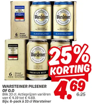 Aanbieding: Warsteiner pilsener of 0.0