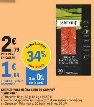 Offre: Chorizo pata negra cebo de campo