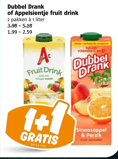 Aanbieding: Dubbel Drank of Appelsientje fruit drink