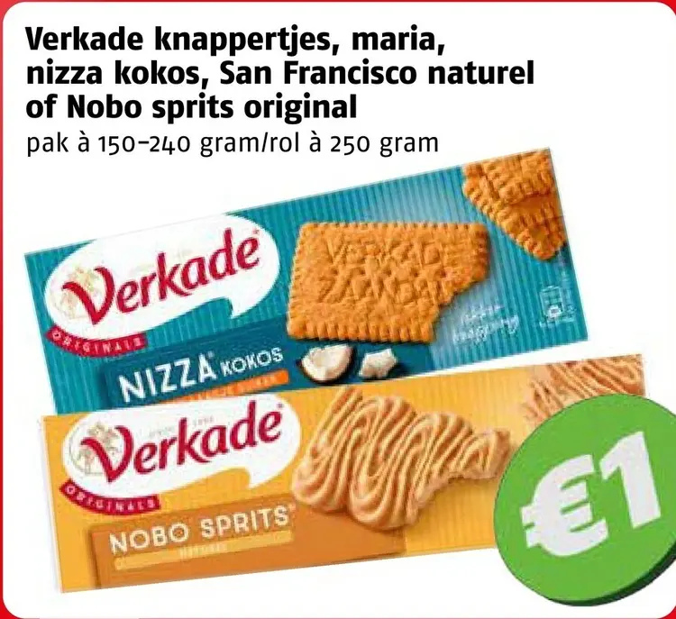 Aanbieding: Knappertjes, maria, nizza kokos, San Francisco naturel of Nobo sprits original