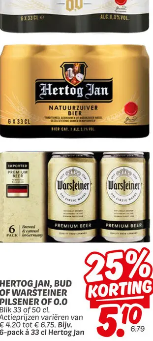Aanbieding: Hertog jan, Bud of Warsteiner pilsener of 0.0