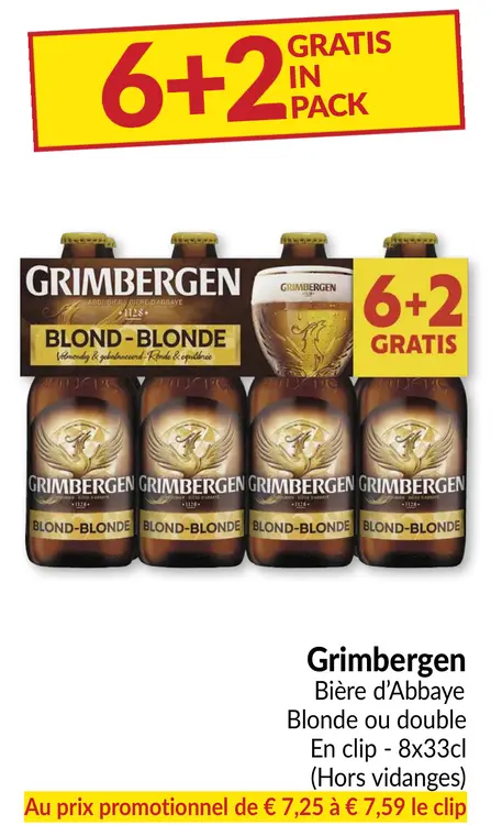 Offre: Grimbergen Bière d'Abbaye Blonde ou double