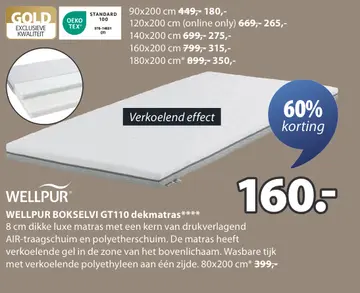Aanbieding: WELLPUR BOKSELVI GT110 dekmatras