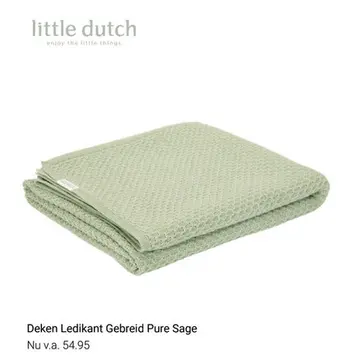 Aanbieding: Deken Ledikant Little Dutch Pure Sage Gebreid