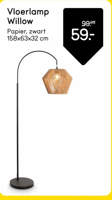Aanbieding: Vloerlamp Willow - naturel/zwart metaal - 158x63x32 cm