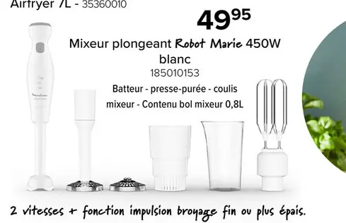 Offre: Mixeur plongeant Robot Marie 450W blanc