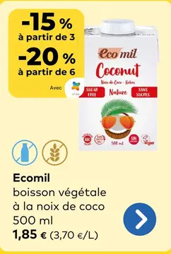 Offre: Ecomil boisson végétale à la noix de coco