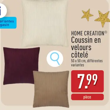 Offre: Coussin en velours côtelé