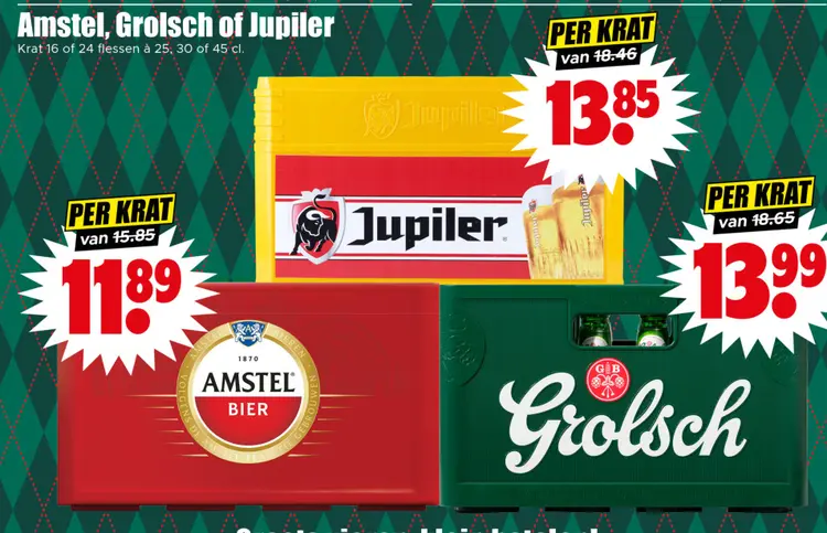 Aanbieding: Amstel, Grolsch of Jupiler