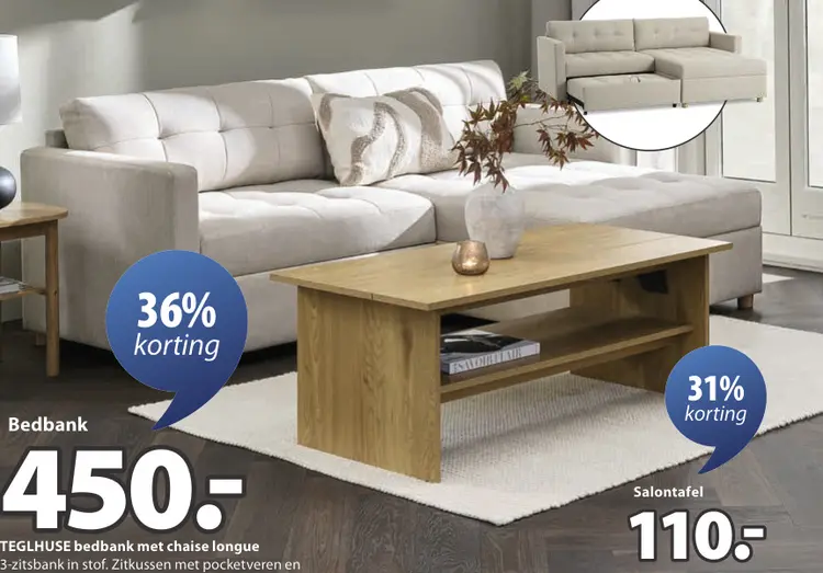 Aanbieding: TEGLHUSE bedbank met chaise longue