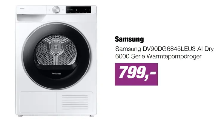 Aanbieding: Samsung DV90DG6845LEU3 AI Dry 6000 Serie Warmtepompdroger