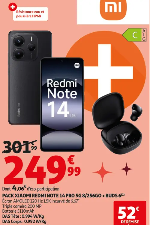 Promotie: Pack XiaoMI RedMI note 14 pro 5g 8/256go + bu