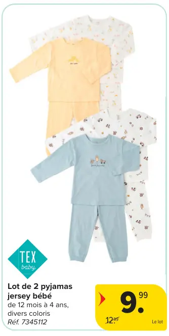 Offre: Lot de 2 pyjamas jersey bébé