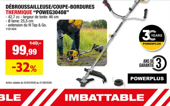 Offre: Powerplus EG POWEG30408 débroussailleuse thermique 42,7cc
