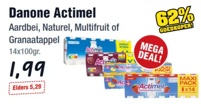 Aanbieding: Actimel Aardbei, Naturel, Multifruit of Granaatappel