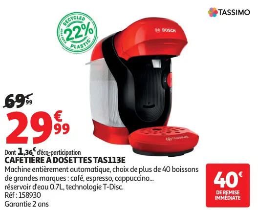 Offre: Cafetiere a dosettes TAS113E