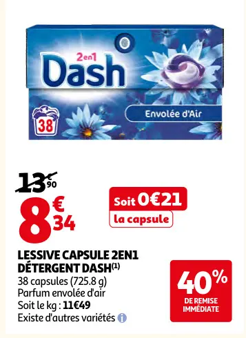 Promotie: Lessive capsule 2en1 détergent Dash