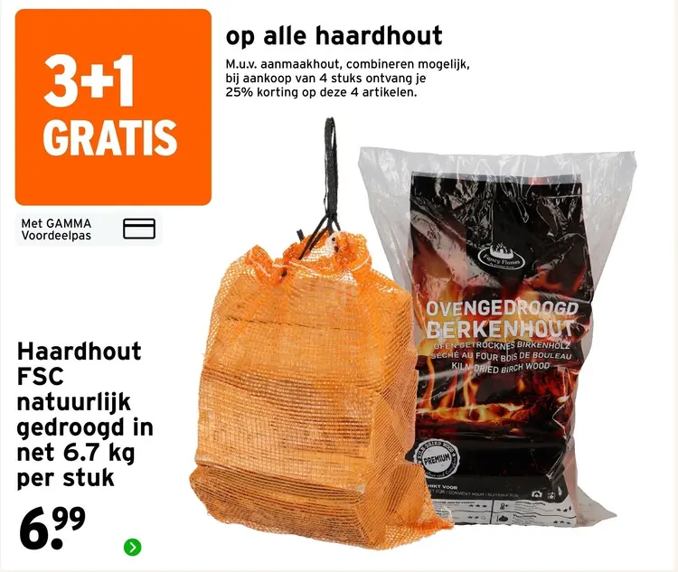 Aanbieding: Haardhout FSC natuurlijk gedroogd in net
