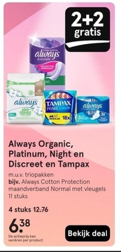 Aanbieding: Always Organic, Platinum, Night en Discreet e