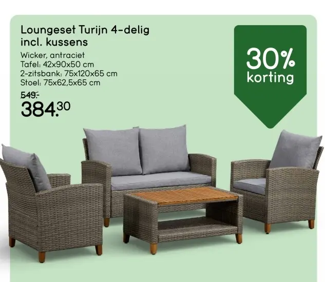 Aanbieding: Loungeset Turijn 4-delig incl. kussens