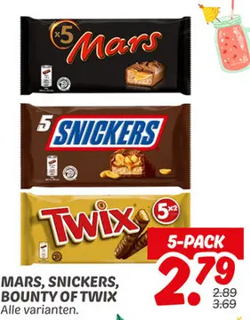 Aanbieding: Mars, Snickers, bounty of Twix