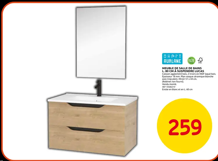 Offre: Meuble de salle de bains l. 80 cm à suspendre