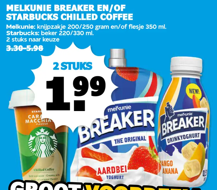 Aanbieding: Breaker yoghurt, Starbucks Chilled Coffee