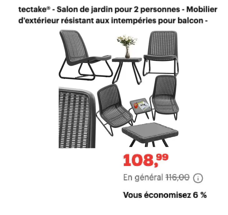 Offre: Salon de jardin pour 2 personnes 