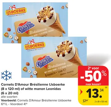 Aanbieding: Cornets D'Amour Brésilienne IJsboerke of witte manon Leonidas