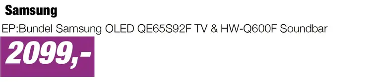 Aanbieding: EP:Bundel Samsung OLED QE65S92F TV & HW-Q600F Soundbar