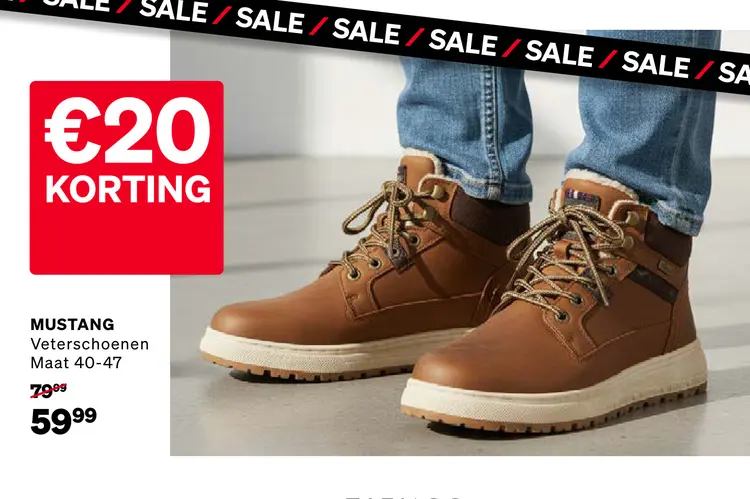 Aanbieding: Mustang Veterschoenen Cognac PU