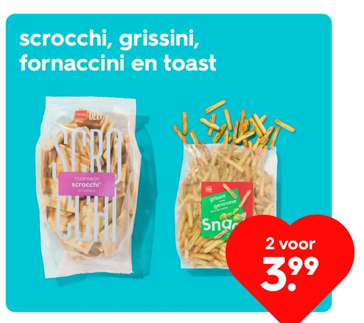 Promotie: scrocchi, grissini, fornaccini en toast