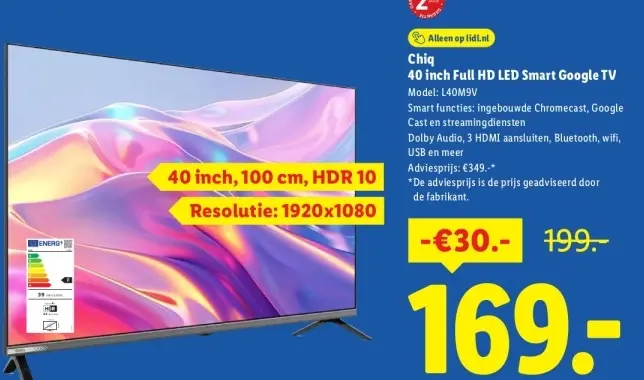 Aanbieding: 40 inch Full HD LED Smart Google TV