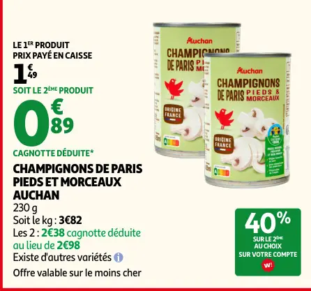 Promotie: Champignons de paris pieds et morceaux