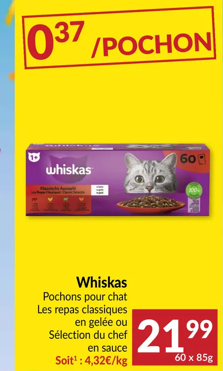 Offre: Pochons pour chat Les repas classiques en gelée ou Sélection du chef en sauce