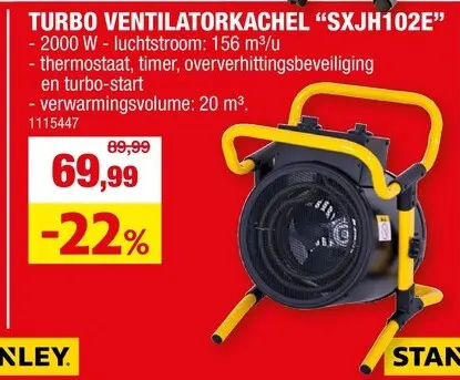 Promotie: Stanley Turbo elektrische ventilatorkachel 2000W