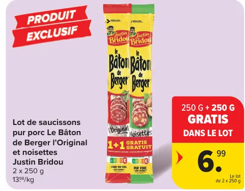 Offre: Lot de saucissons pur porc Le Bâton de Berger