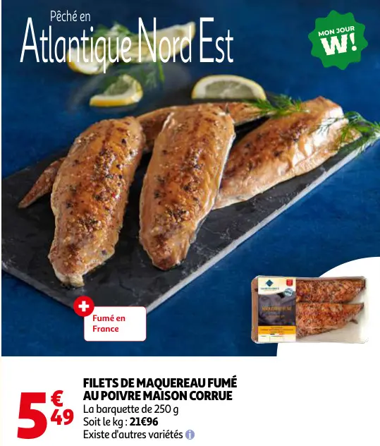 Offre: Filets de maquereau fumé au poivre maison corrue