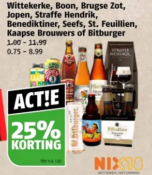 Aanbieding: Wittekerke, Boon, Brugse Zot, Jopen, Straffe Hendrik, Benedikter, Seefs, St. Feuillien, Kaapse Brouwers of Bitburger