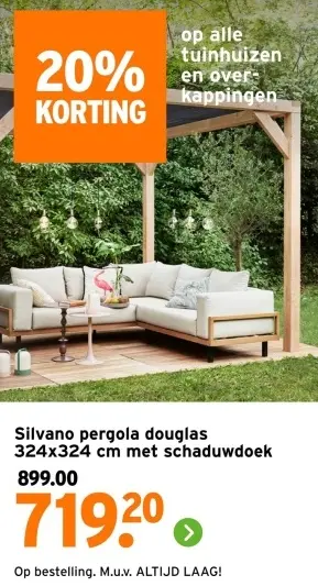 Aanbieding: Silvano pergola douglas324x423 cm met schaduwdoek