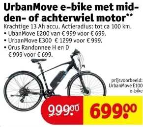 Aanbieding: UrbanMove e-bike met midden- of achterwiel motor