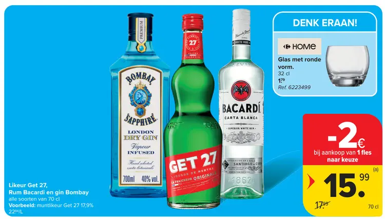 Promotie: Liqueur Get 27, Rum Bacardi en gin Bombay