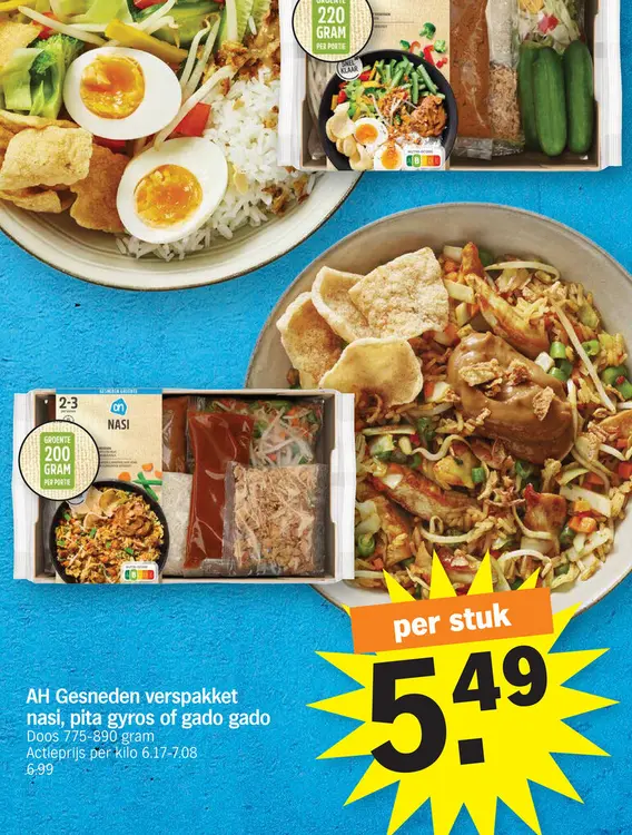 Promotie: Gesneden verspakket nasi, pita gyros of gado