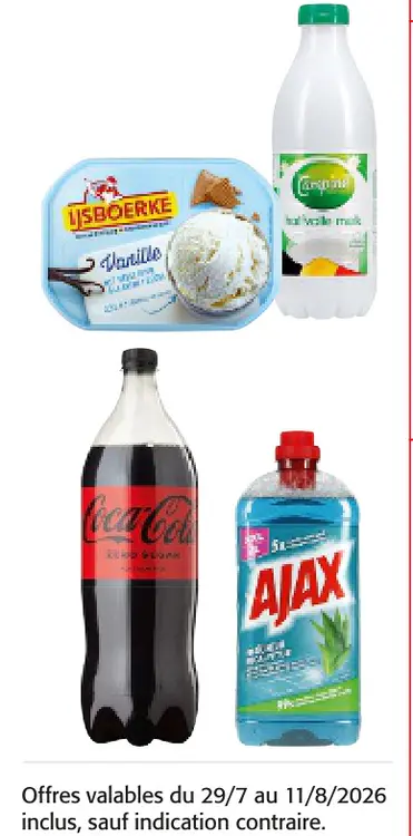 Offre: Vanille Ice Cream, Half-skimmed Milk, Coca-Co