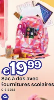 Offre: Sac à dos avec fournitures scolaires