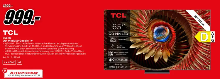 Promotie: TCL 65C8K QD-MiniLED Google TV