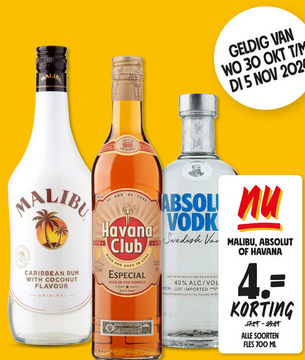 Aanbieding: MALIBU, ABSOLUT OF HAVANA