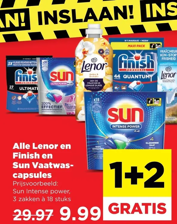 Aanbieding: Alle Lenor en Finish en Sun Vaatwas-capsules